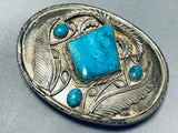 Heavy Detailed Vintage Native American Navajo Turquoise Sterling Silver Leaf Buckle Old-Nativo Arts