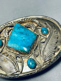 Heavy Detailed Vintage Native American Navajo Turquoise Sterling Silver Leaf Buckle Old-Nativo Arts