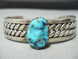Heavy Gauge Wire Sterling Silver Vintage Native American Navajo Turquoise Bracelet-Nativo Arts