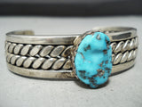 Heavy Gauge Wire Sterling Silver Vintage Native American Navajo Turquoise Bracelet-Nativo Arts