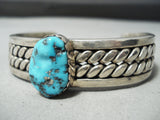 Heavy Gauge Wire Sterling Silver Vintage Native American Navajo Turquoise Bracelet-Nativo Arts