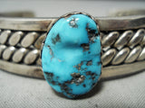 Heavy Gauge Wire Sterling Silver Vintage Native American Navajo Turquoise Bracelet-Nativo Arts