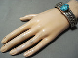 Heavy Gauge Wire Sterling Silver Vintage Native American Navajo Turquoise Bracelet-Nativo Arts