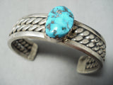 Heavy Gauge Wire Sterling Silver Vintage Native American Navajo Turquoise Bracelet-Nativo Arts