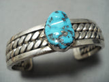 Heavy Gauge Wire Sterling Silver Vintage Native American Navajo Turquoise Bracelet-Nativo Arts