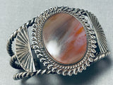 Heavy Hand Coiled Rare Vintage Native American Navajo Petrified Wood Sterling Silver Bracelet-Nativo Arts