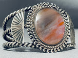 Heavy Hand Coiled Rare Vintage Native American Navajo Petrified Wood Sterling Silver Bracelet-Nativo Arts