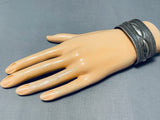 Heavy Hand Tooled Vintage Native American Navajo All Sterling Silver Bracelet-Nativo Arts
