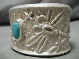 Heavy Heavy!! Native American Navajo Sterling Silver Thick Turquoise Butterfly Bracelet-Nativo Arts