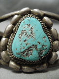 Heavy Huge!! Vintage Native American Navajo Hachita Turquoise Sterling Silver Bracelet Old-Nativo Arts