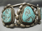 Heavy Huge!! Vintage Native American Navajo Hachita Turquoise Sterling Silver Bracelet Old-Nativo Arts
