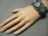 Heavy Huge!! Vintage Native American Navajo Hachita Turquoise Sterling Silver Bracelet Old-Nativo Arts