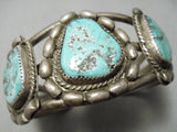 Heavy Huge!! Vintage Native American Navajo Hachita Turquoise Sterling Silver Bracelet Old-Nativo Arts