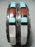 Heavy Important Vintage Native American Zuni Natural Turquoise Coral Sterling Silver Bracelet-Nativo Arts