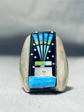 Heavy Kachina Native American Navajo Turquoise Sterling Silver Powerful Ring-Nativo Arts