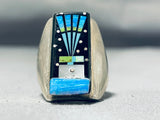 Heavy Kachina Native American Navajo Turquoise Sterling Silver Powerful Ring-Nativo Arts