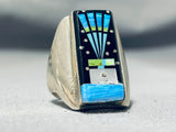 Heavy Kachina Native American Navajo Turquoise Sterling Silver Powerful Ring-Nativo Arts