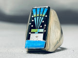 Heavy Kachina Native American Navajo Turquoise Sterling Silver Powerful Ring-Nativo Arts