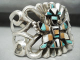 Heavy Knifwing Vintage Native American Zuni Turquoise Sterling Silver Bracelet-Nativo Arts