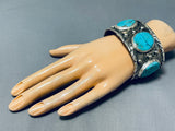 Heavy Men's Vintage Native American Navajo Turquoise Sterling Silver Bracelet-Nativo Arts