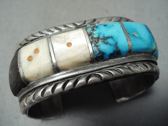Heavy Museum Vintage Native American Navajo Blue Diamond Turquoise Sterling Silver Bracelet-Nativo Arts