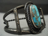 Heavy Natgural Patina Vintage Navajo Blue Royston Turquoise Native American Jewelry Silver Bracelet-Nativo Arts