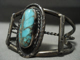 Heavy Natgural Patina Vintage Navajo Blue Royston Turquoise Native American Jewelry Silver Bracelet-Nativo Arts