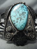 Heavy Natural Patina Vintage Native American Navajo Turquoise Sterling Silver Bracelet Old-Nativo Arts