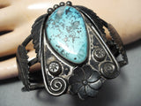 Heavy Natural Patina Vintage Native American Navajo Turquoise Sterling Silver Bracelet Old-Nativo Arts