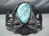 Heavy Natural Patina Vintage Native American Navajo Turquoise Sterling Silver Bracelet Old-Nativo Arts