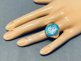 Heavy Old Vintage Native American Navajo Turquoise Inlay Sterling Silver Ring-Nativo Arts