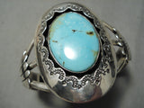 Heavy Royston Turquoise Vintage Native American Navajo Sterling Silver Sunray Bracelet Old-Nativo Arts