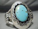 Heavy Royston Turquoise Vintage Native American Navajo Sterling Silver Sunray Bracelet Old-Nativo Arts