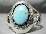 Heavy Royston Turquoise Vintage Native American Navajo Sterling Silver Sunray Bracelet Old-Nativo Arts
