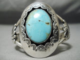 Heavy Royston Turquoise Vintage Native American Navajo Sterling Silver Sunray Bracelet Old-Nativo Arts