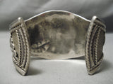 Heavy Thick 117 Gram Vintage Native American Navajo 1978 Turquoise Sterling Silver Leaf Bracelet-Nativo Arts