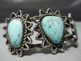 Heavy Thick!! Vintage Native American Navajo Star Sterling Silver Carico Lake Turquoise Bracelet-Nativo Arts