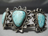 Heavy Thick!! Vintage Native American Navajo Star Sterling Silver Carico Lake Turquoise Bracelet-Nativo Arts