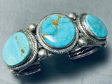 Heavy Thicker Native American Navajo #8 Turquoise Sterling Silver Thick Coil Bracelet-Nativo Arts