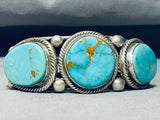 Heavy Thicker Native American Navajo #8 Turquoise Sterling Silver Thick Coil Bracelet-Nativo Arts
