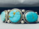Heavy Thicker Native American Navajo #8 Turquoise Sterling Silver Thick Coil Bracelet-Nativo Arts