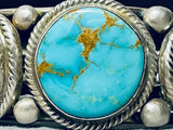 Heavy Thicker Native American Navajo #8 Turquoise Sterling Silver Thick Coil Bracelet-Nativo Arts