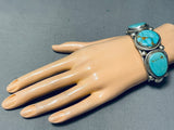 Heavy Thicker Native American Navajo #8 Turquoise Sterling Silver Thick Coil Bracelet-Nativo Arts