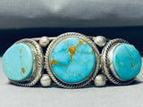 Heavy Thicker Native American Navajo #8 Turquoise Sterling Silver Thick Coil Bracelet-Nativo Arts