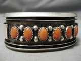 Heavy Thicker Vintage Native American Navajo Red Coral Domed Sterling Silver Bracelet Old-Nativo Arts