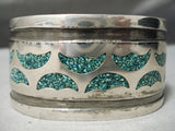 Heavy Vintage Native American Navajo Green Turquoise Sterling Silver Inlay Bracelet Old-Nativo Arts