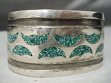 Heavy Vintage Native American Navajo Green Turquoise Sterling Silver Inlay Bracelet Old-Nativo Arts