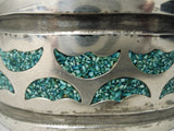Heavy Vintage Native American Navajo Green Turquoise Sterling Silver Inlay Bracelet Old-Nativo Arts
