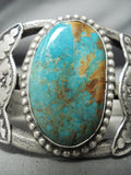Heavy Vintage Native American Navajo Ingot Silver Royston Turquoise Bracelet-Nativo Arts