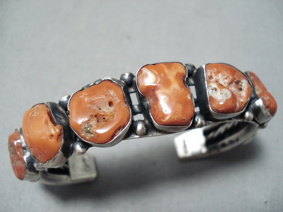Herb Ration Chunky Coral Vintage Native American Navajo Sterling Silver Bracelet-Nativo Arts